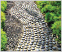 Foot reflexology path in community garden